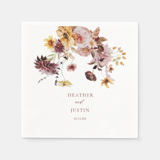 Rustieke Herfst Floral Monogram Bruiloft Servet (Voorkant)