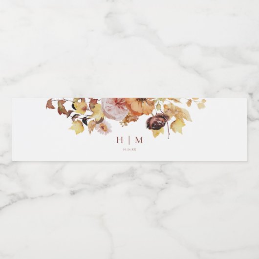 Rustieke Herfst Floral Monogram Bruiloft Waterfles Etiket (Enkel label)