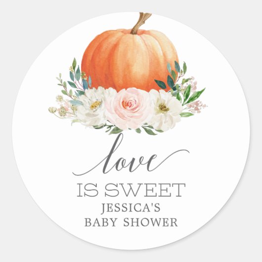Rustieke Herfst Floral Pumpkin Love Is Sweet Favor Ronde Sticker (Voorkant)