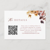 Rustieke Herfst Floral QR Code Bruiloft Details Informatiekaartje (Voorkant)