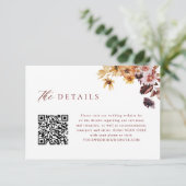 Rustieke Herfst Floral QR Code Bruiloft Details Informatiekaartje (Staand voorkant)