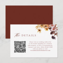 Rustieke Herfst Floral QR Code Bruiloft Details Informatiekaartje