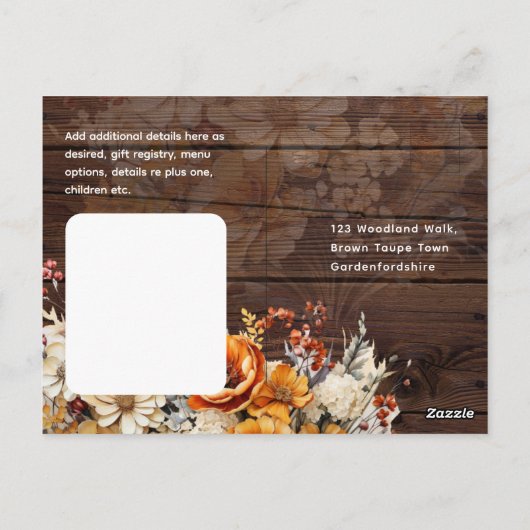 Rustieke Herfst Floral RSVP Briefkaart (Achterkant)