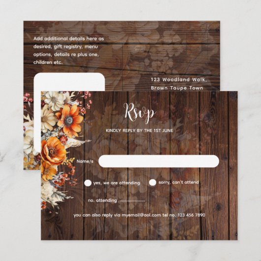 Rustieke Herfst Floral RSVP Briefkaart (Voorkant / Achterkant)