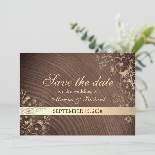 Rustieke Herfst Floral Wood bruiloft Save The Date (Staand voorkant)