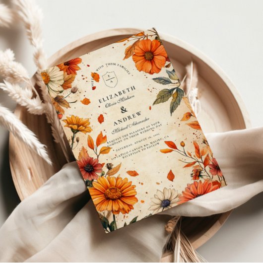 Rustieke Herfst Flower Wedding Kaart