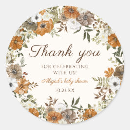 Rustieke Herfst Flowers Baby shower Dank u Ronde Sticker