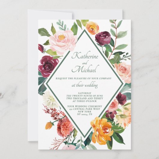 Rustieke Herfst Flowers Sage Green Wedding Kaart (Voorkant)