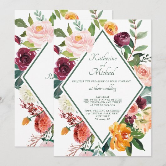 Rustieke Herfst Flowers Sage Green Wedding Kaart (Voorkant / Achterkant)