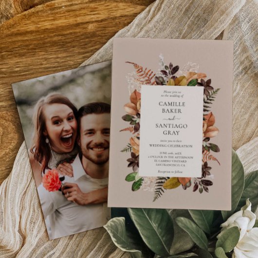 Rustieke Herfst Foliage foto bruiloft uitnodiging