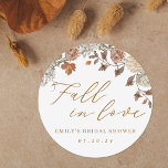 Rustieke Herfst Foliage Herfst in Love Vrijgezelle Ronde Sticker<br><div class="desc">Op maat ontworpen bruiloft en vrijgezellenfeest stickers met "herfst in de liefde" moderne kalligrafie met rustieke waterverf herfstbloemen en gebladerte ontwerp.</div>