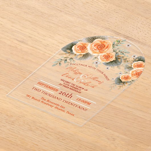 Rustieke Herfst Foliage Sinaasappel Bloemen Herfst Acryl Uitnodigingen (Laagn)