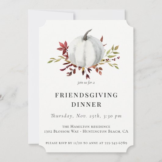 Rustieke Herfst Foliage Witte Pompoen Friendsgivin Kaart (Voorkant)