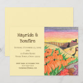Rustieke herfst Folk Art Hayride Bonfire Party Kaart (Voorkant / Achterkant)