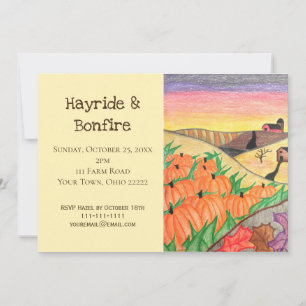 Rustieke herfst Folk Art Hayride Bonfire Party Kaart