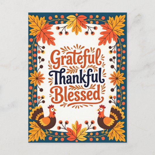 Rustieke herfst folk kunst dankbaar gezegend briefkaart (Voorkant)