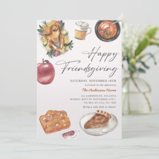 Rustieke Herfst Friendsgiving Diner Turkije Kaart (Staand voorkant)