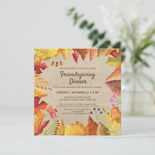 Rustieke Herfst Friendsgiving Diner Waterverf Bloe Kaart (Staand voorkant)