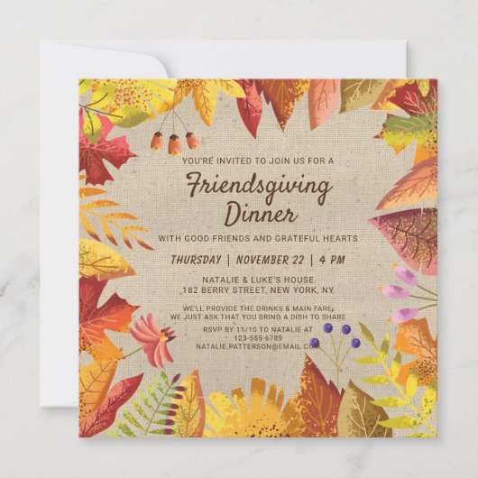 Rustieke Herfst Friendsgiving Diner Waterverf Bloe Kaart (Voorkant)