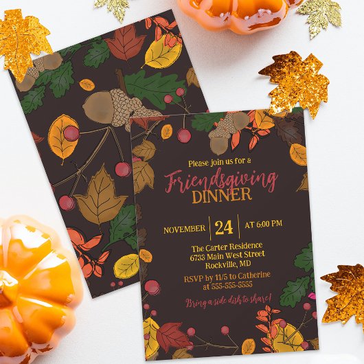 Rustieke herfst Friendsgiving potluck diner Kaart