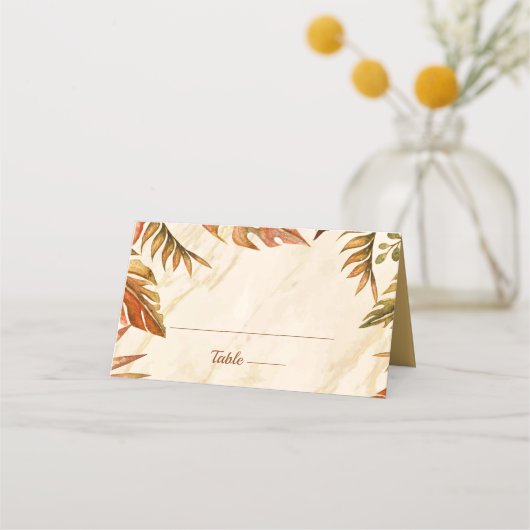 Rustieke herfst gebladerte bruiloft gevouwen plaat plaatskaartje (Voorkant)