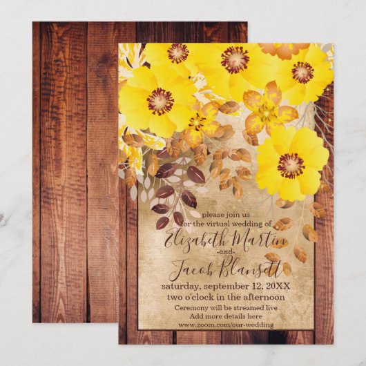 Rustieke Herfst Geel Wilde Rozen Virtual Wedding Kaart (Voorkant / Achterkant)