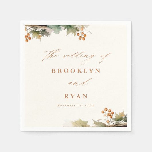 Rustieke Herfst groen bladeren bruiloft Servet (Voorkant)