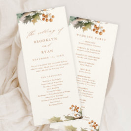 Rustieke Herfst groen bladeren loof bruiloft Programmakaart