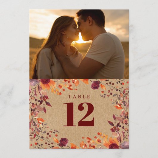 Rustieke Herfst Herfst Bloem Foto Tafel Nummer Kaart (Voorkant)