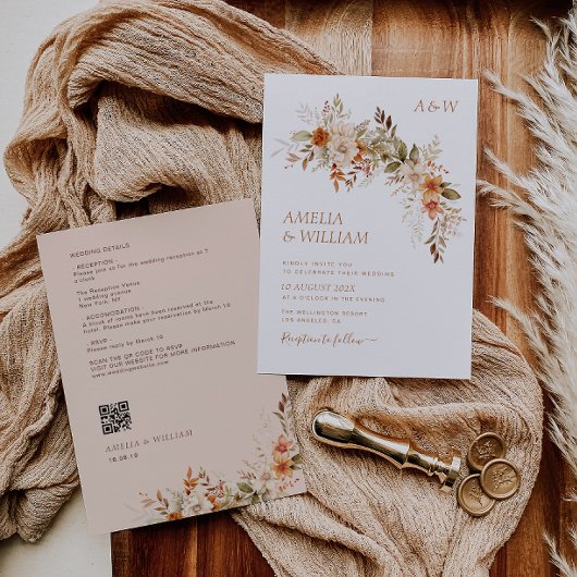 rustieke herfst herfst bloemen bruiloft uitnodigin kaart