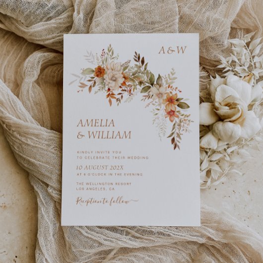 rustieke herfst herfst bloemen bruiloft uitnodigin kaart