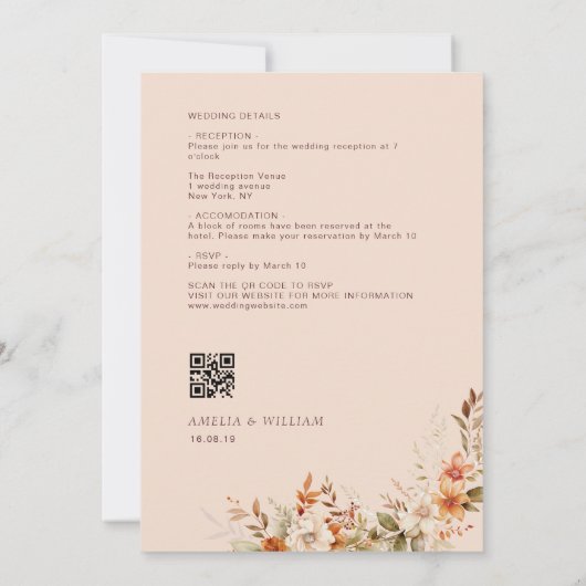 rustieke herfst herfst bloemen bruiloft uitnodigin kaart (Achterkant)