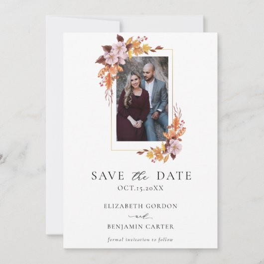 Rustieke Herfst Herfst Bloemen Foto Save the Date (Voorkant)