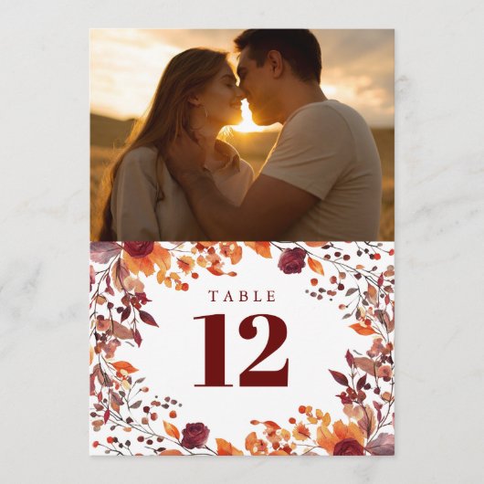 Rustieke Herfst Herfst Bloemen Foto Tabel Nummer Kaart (Voorkant)
