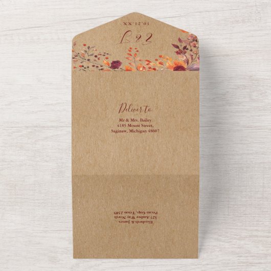 Rustieke Herfst Herfst Bloemen Herfst In Love Wedd All In One Uitnodiging (Buitenkant)