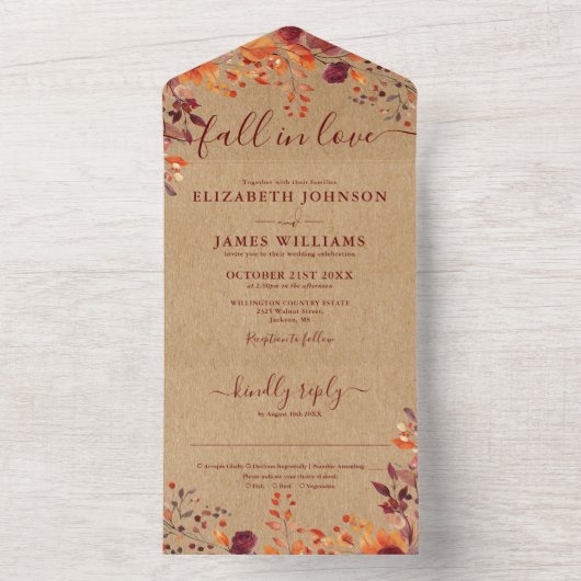 Rustieke Herfst Herfst Bloemen Herfst In Love Wedd All In One Uitnodiging (Binnen)