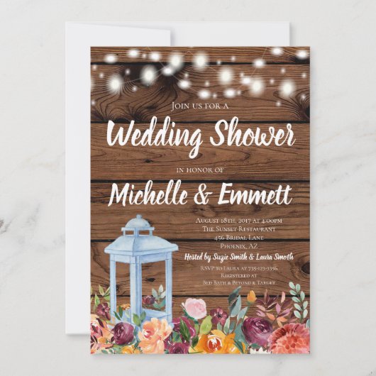 Rustieke Herfst Herfst Bloemen Lantaarn Trouwdouch Kaart (Voorkant)