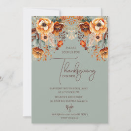 Rustieke herfst Herfst Bloemen Thanksgiving Diner Kaart