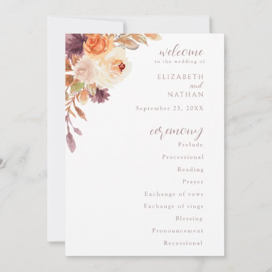 Rustieke Herfst Herfst Bloemen Trouwprogramma Kaart (Achterkant)