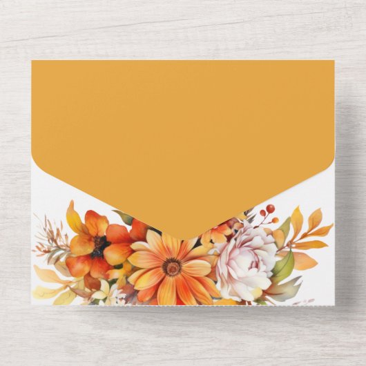 Rustieke Herfst herfst bloemenbruiloft All In One Uitnodiging (Achterkant)