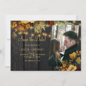 Rustieke herfst herfst bloemenhout foto bruiloft save the date (Voorkant)
