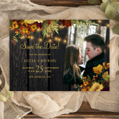 Rustieke herfst herfst bloemenhout foto bruiloft save the date