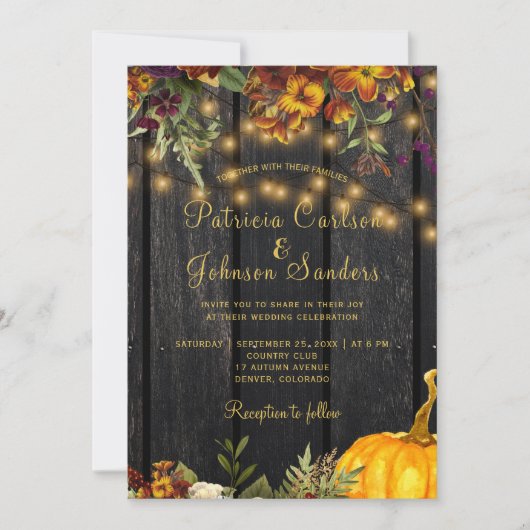 Rustieke herfst herfst bloemenhouten pompoen bruil kaart (Voorkant)