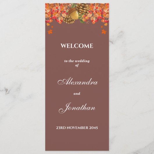 Rustieke herfst herfst bruiloft programma programmakaart (Voorkant)