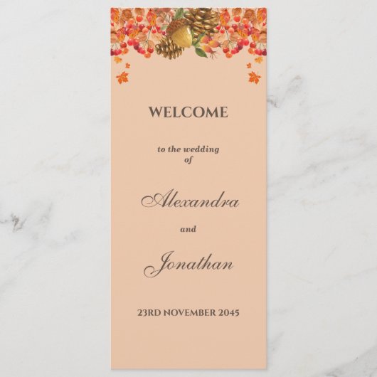 Rustieke herfst herfst bruiloft programma programmakaart (Voorkant)
