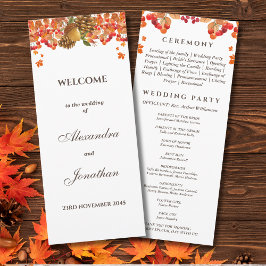 Rustieke herfst herfst bruiloft programma programmakaart