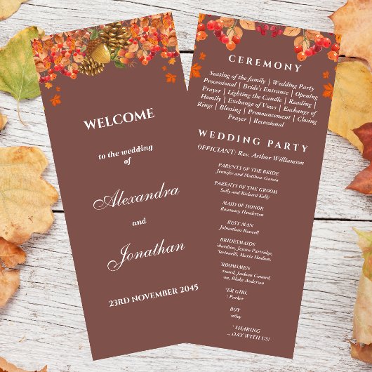 Rustieke herfst herfst bruiloft programma programmakaart