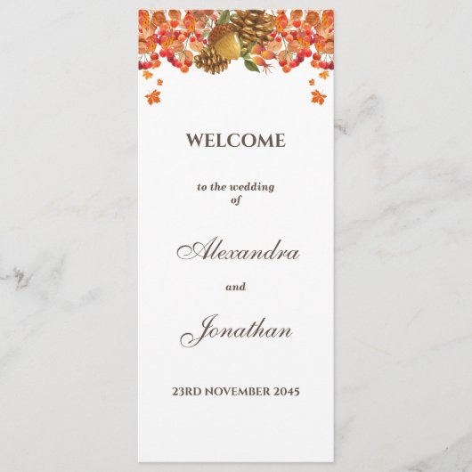 Rustieke herfst herfst bruiloft programma programmakaart (Voorkant)