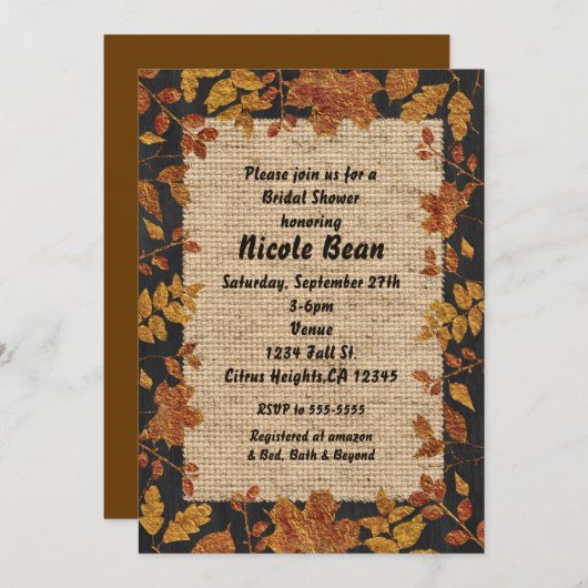 Rustieke Herfst Herfst Golden Tone Leaves & Burlap Kaart (Voorkant / Achterkant)