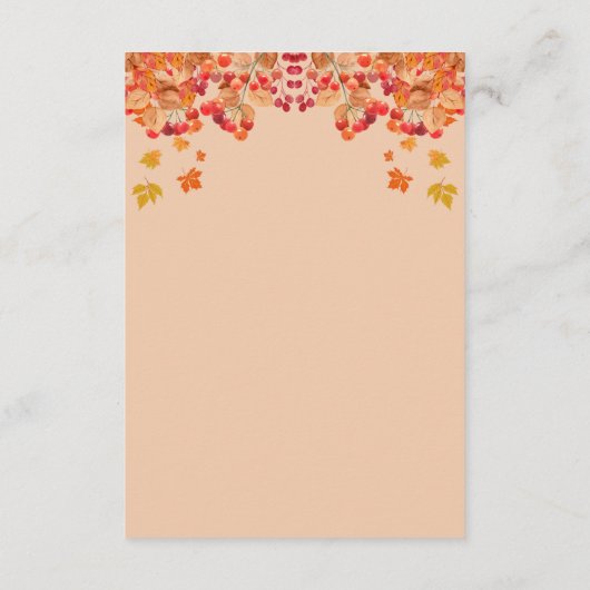 Rustieke herfst herfst herfst bruiloft details informatiekaartje (Achterkant)